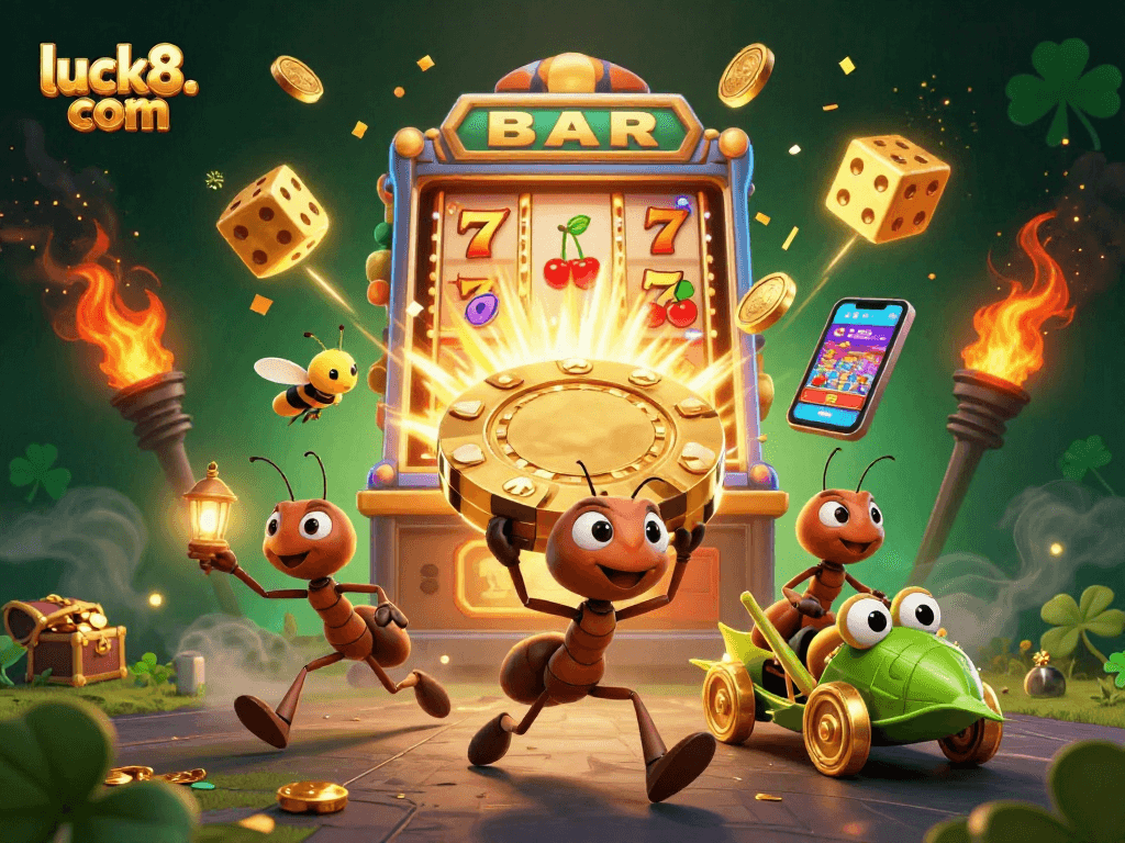 Experience non-stop action at luck8. com, as giant poker chips and golden treasures burst through the scene!