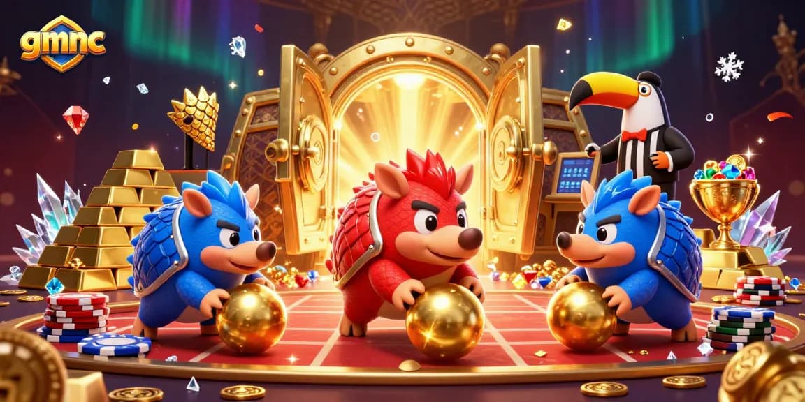 Engaging gameplay scene with gmnc pangolins competing amidst casino riches and vibrant gems.