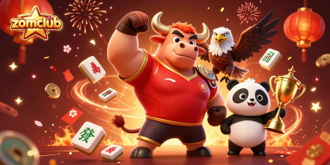 Experience thrilling gameplay at zomclub with a festive scene featuring vibrant characters celebrating wins.