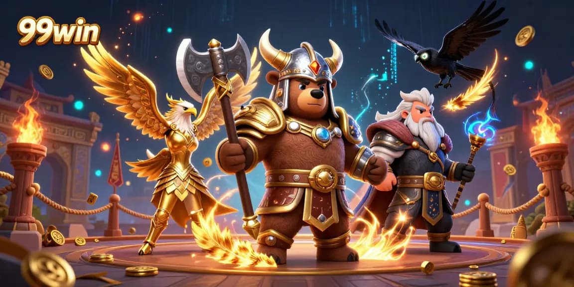 Engage in thrilling gameplay at 99win with a dynamic online casino scene featuring charismatic characters.