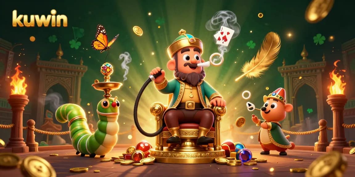 Kuwin's dynamic online casino experience with vibrant characters and gambling elements.