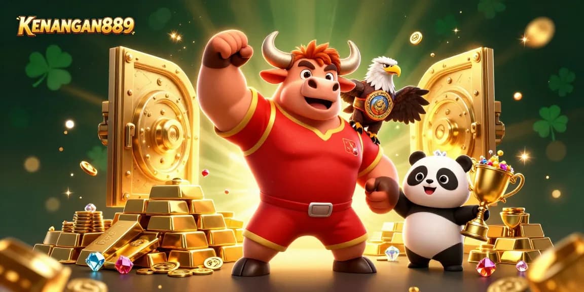KENANGAN889 offers thrilling victories in a lively 3D casino scene full of treasures and trophies.