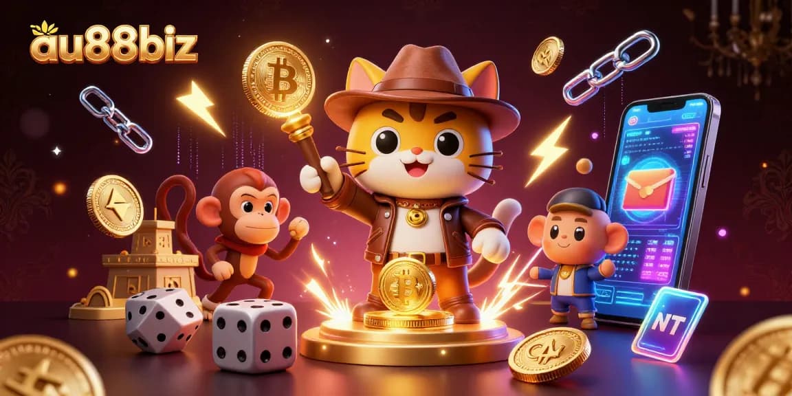Engage with exciting games at au88biz, featuring a golden casino artifact discovery in a vibrant scene.