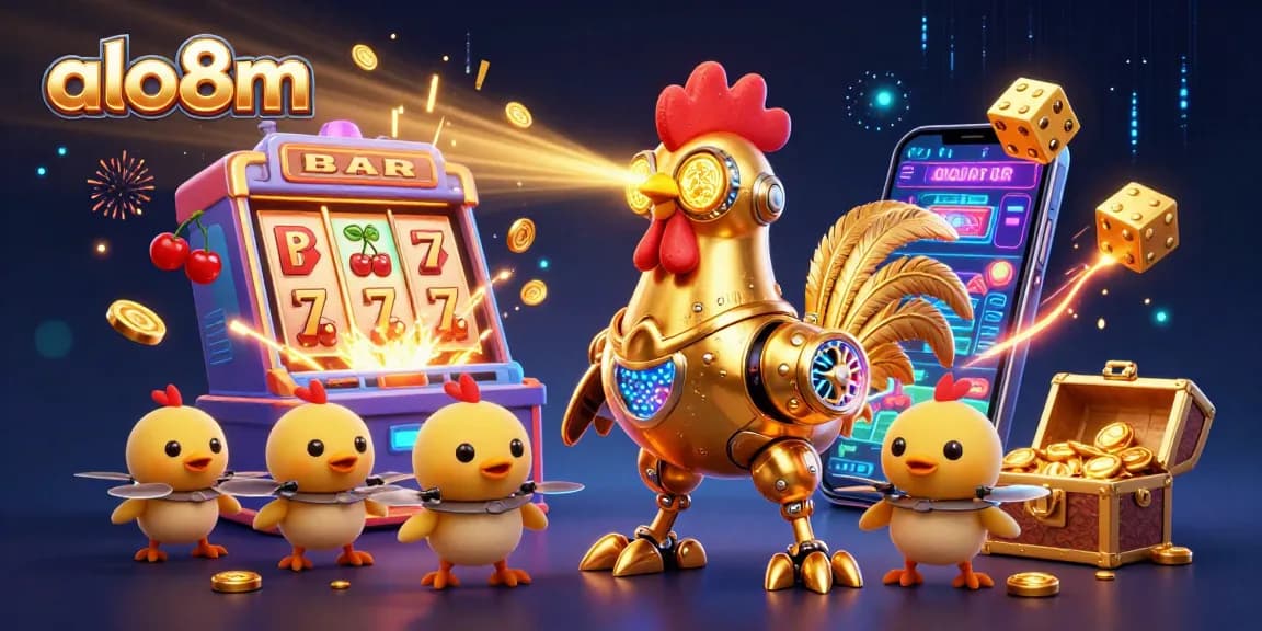 Experience excitement with alo8m in this dynamic 3D casino illustration featuring captivating game elements.