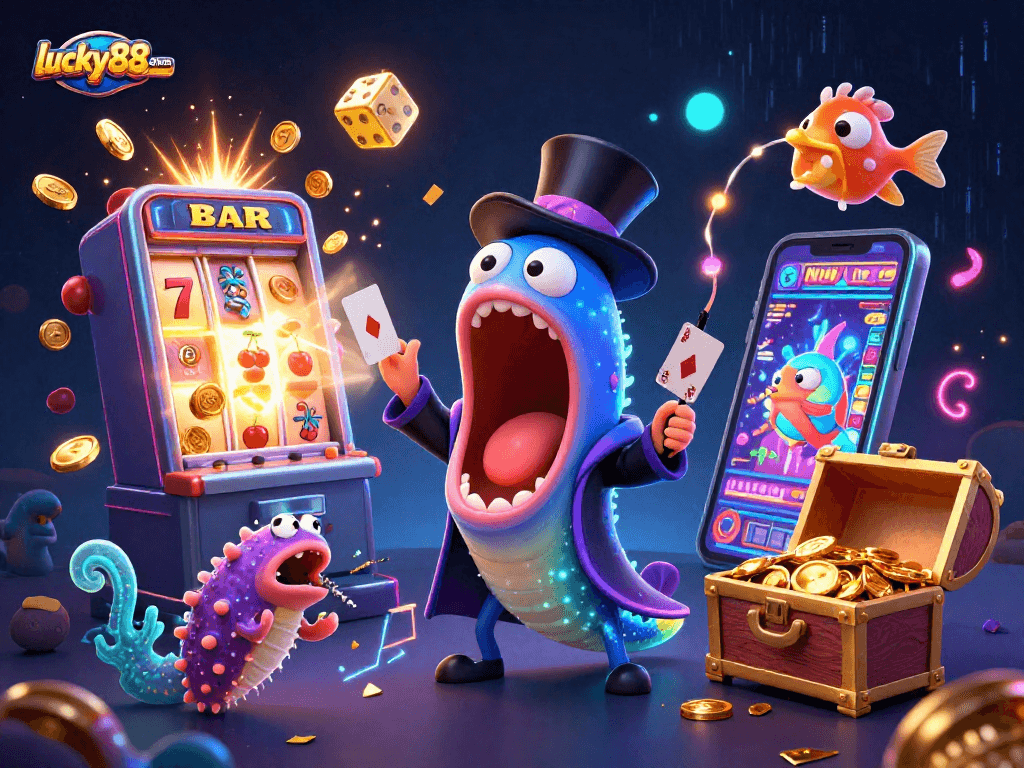 Experience thrilling action with lucky88games as a bioluminescent eel performs card tricks and jackpots explode!