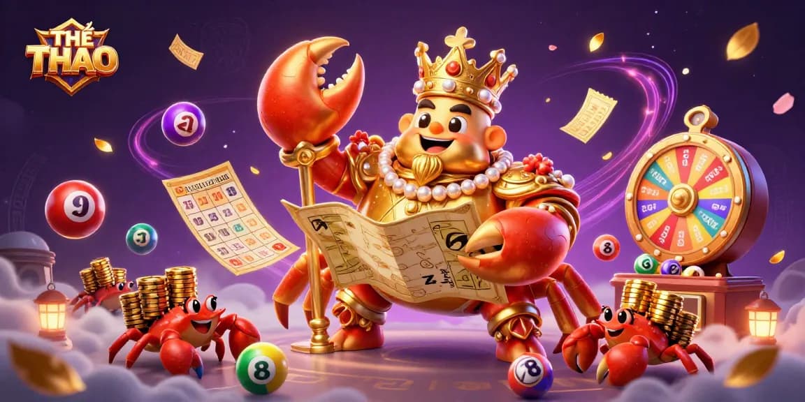 Experience THỂ THAO excitement with the golden crab emperor amidst vibrant lottery elements.