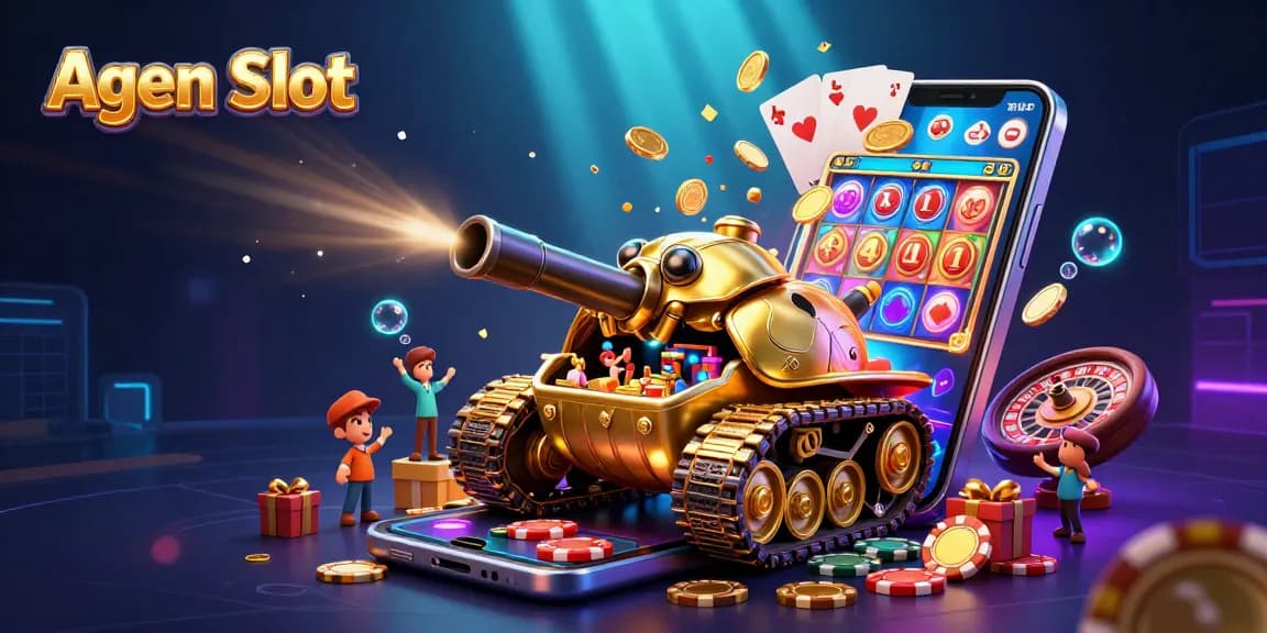 Experience rich gameplay with Agen Slot in this vibrant 3D casino scene full of action.