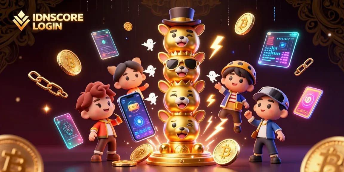 Engage with exciting gameplay at IDNSCORE LOGIN featuring vibrant casino elements and crypto symbols.