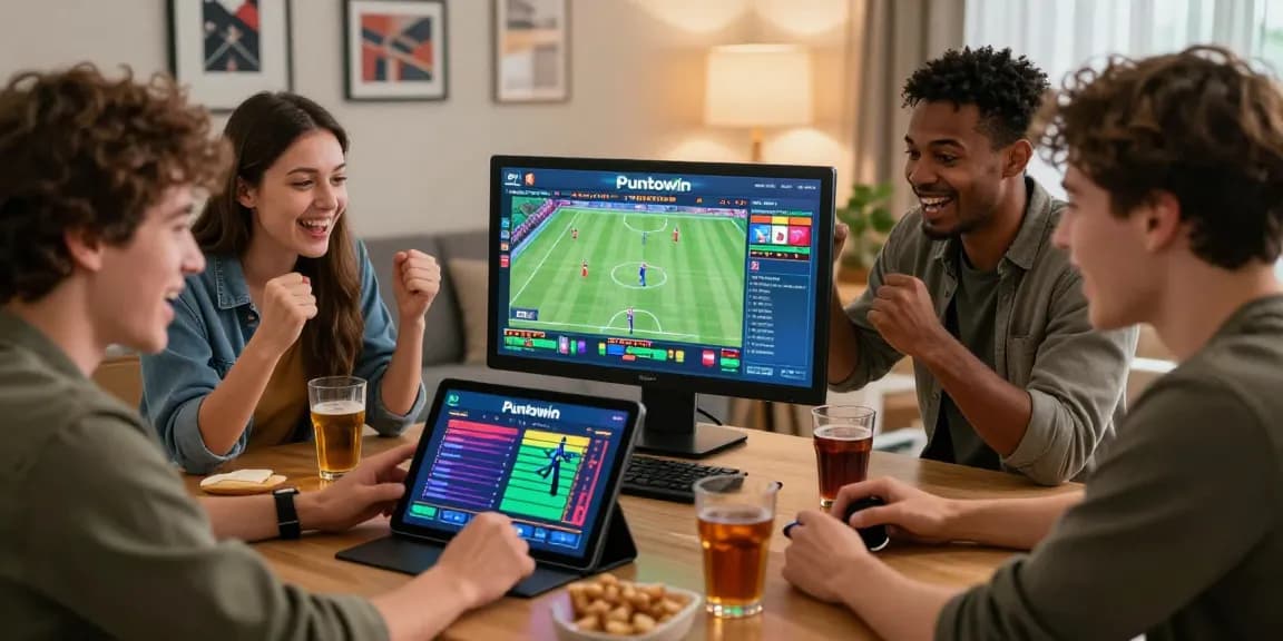 Puntowin online en Paraguay, friends engaging in online sports betting together.