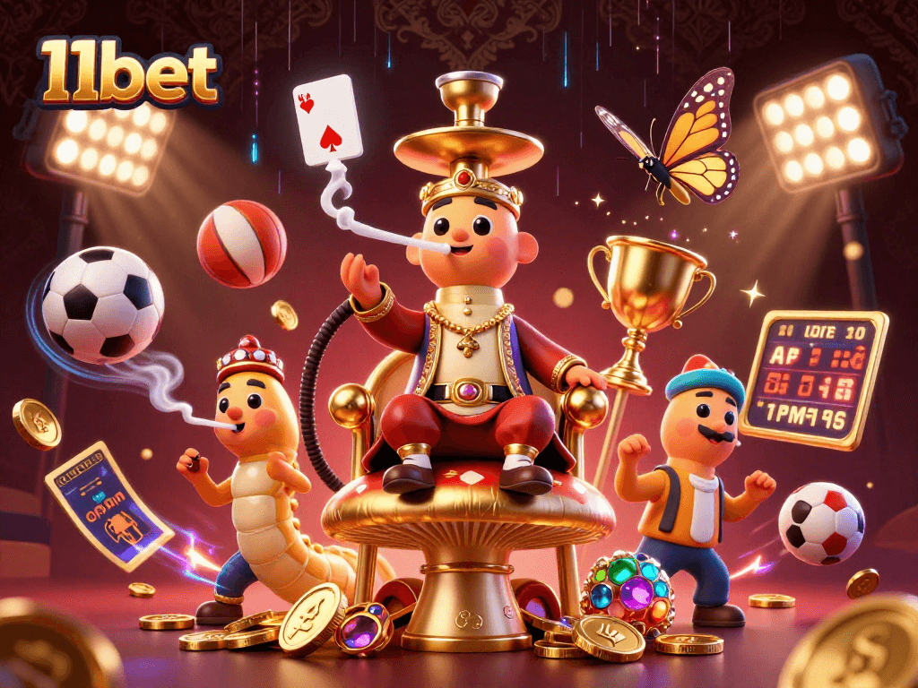 Experience excitement with 11bet as a caterpillar hookah-master entertains in a rich casino scene.