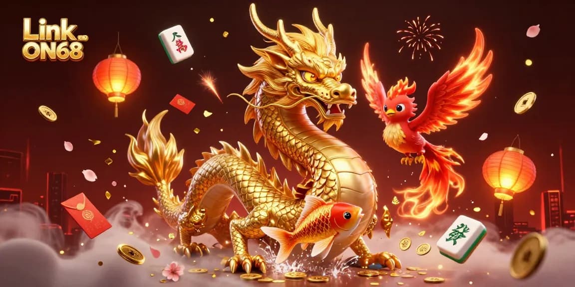 Experience exhilarating wins with Link ON68 in this vibrant digital casino illustration.