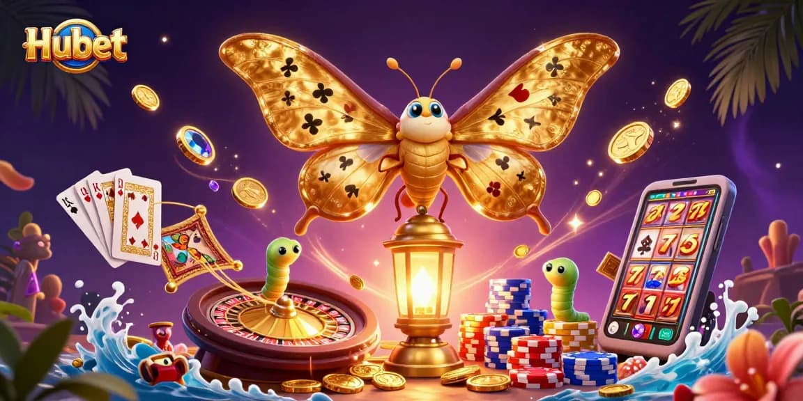 Experience exciting gaming at Hubet with a vibrant scene of coins and casino elements.