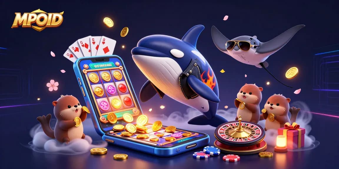 MPOID showcases a vibrant scene with sea creatures celebrating wins in an online casino.