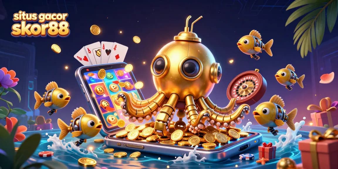 Experience thrilling gameplay with situs gacor skor88 and dynamic casino elements in a vibrant 3D scene.