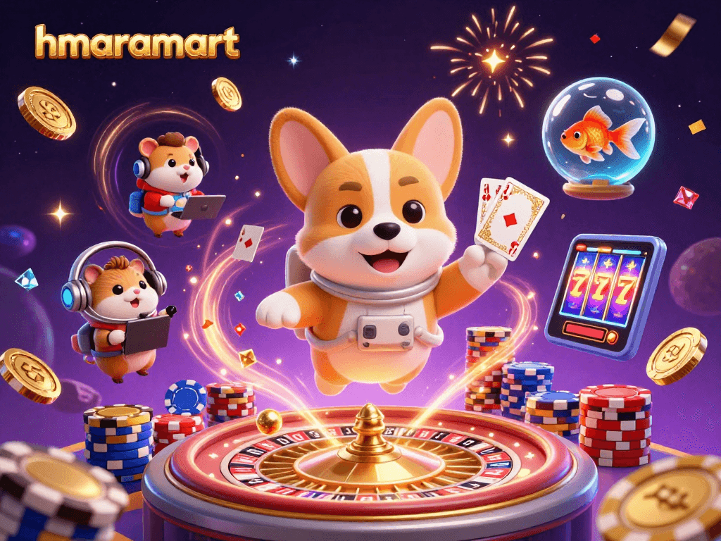 Experience thrilling gameplay at hmaramart with our vibrant space casino scene showcasing floating characters and rich casino elements.