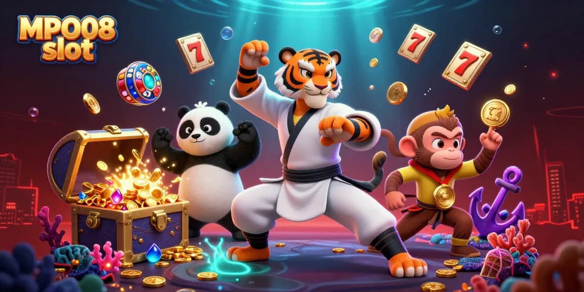 Engage with MPO08 slot in a vibrant casino-themed underwater world showcasing colorful gems and treasure.