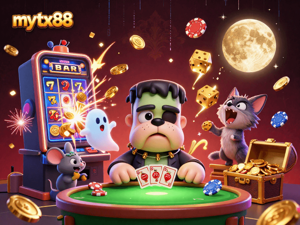 Enhance your winning strategies at mytx88 with an exciting casino scene featuring iconic characters.