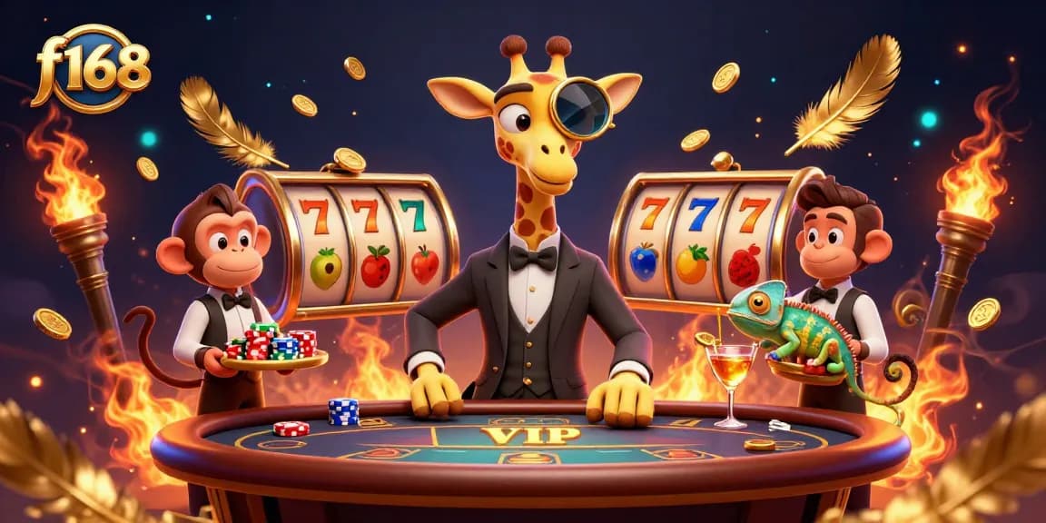 Experience high-stakes gaming at f168 with vibrant characters and dynamic casino elements.
