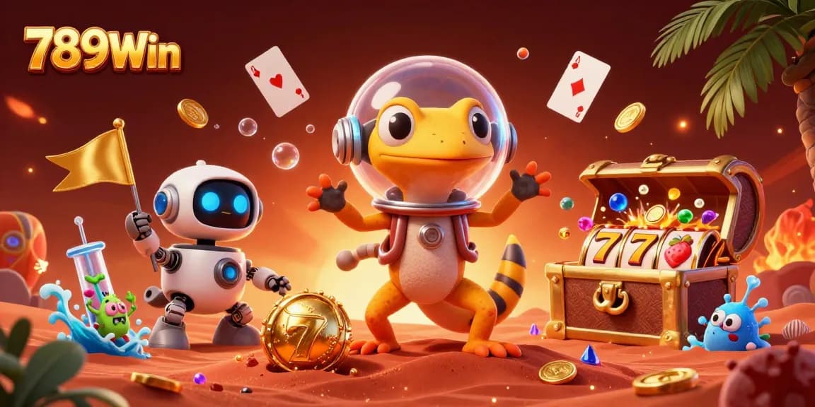 Experience the excitement at 789Win with a Martian gecko in a cosmic casino atmosphere.