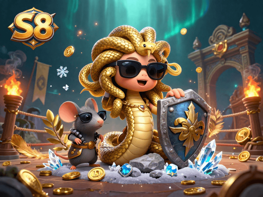 Experience thrilling gaming at S8 with Medusa, a warrior mouse, and a dynamic casino atmosphere.