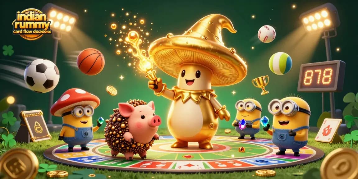 Engage in indian rummy card flow decisions with a thrilling 3D illustration featuring wizardry and treasure.