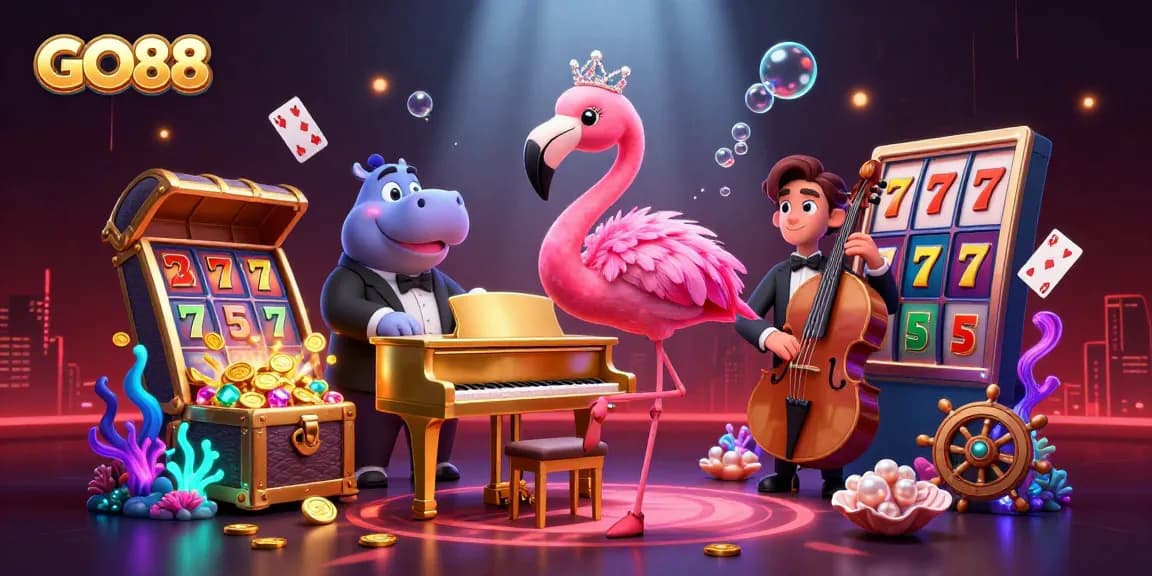 Engage with GO88's vibrant casino scene featuring charming characters and exciting gaming elements.
