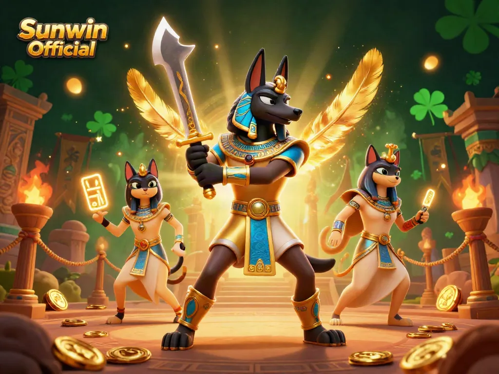 Experience thrilling gameplay with Sunwin Official as Anubis and Bastet conquer the casino world.