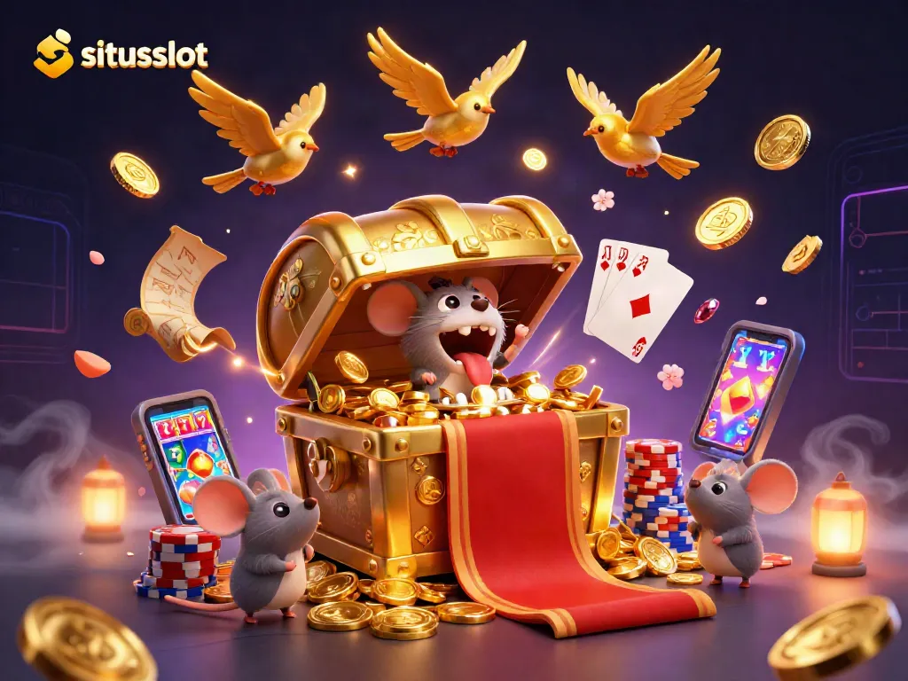 Experience thrilling gameplay with situsslot as golden treasures and vibrant casino elements abound.