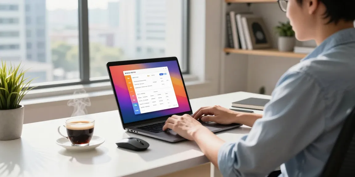 The 快连 VPN interface displayed on a laptop in a modern home office, showcasing a productive tech workspace.