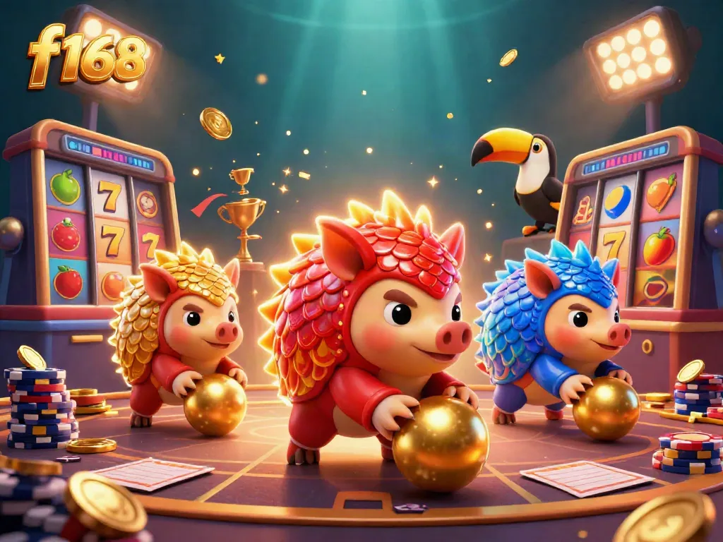 Experience the thrilling action at f168 as pangolins roll into jackpot victories amidst vibrant casino elements.