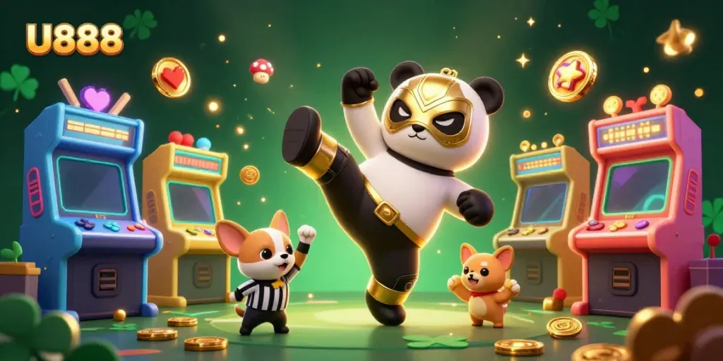 U888 online casino scene featuring animated characters engaging in gaming excitement.