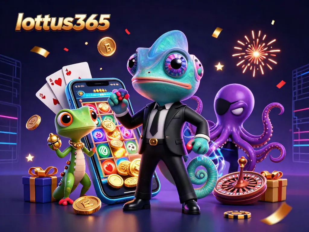 Experience the thrilling action of lotus365 with vibrant characters and casino games in a dynamic scene.