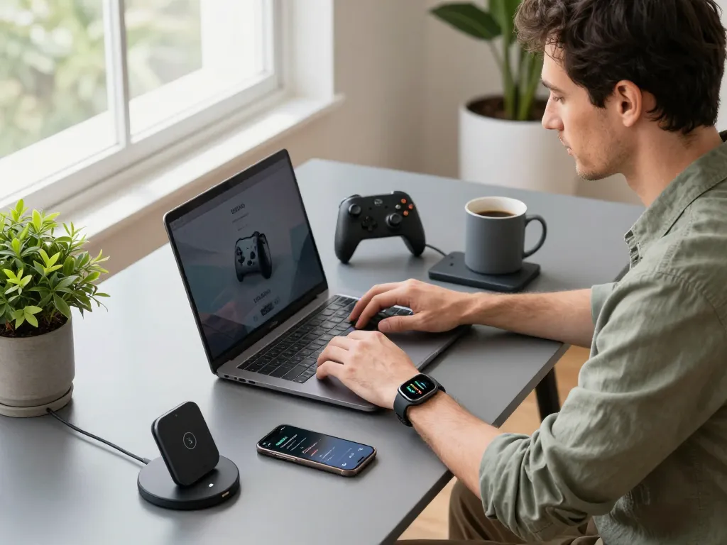 Best tech gadgets for men in modern workspace with Bluetooth devices and innovative setup.