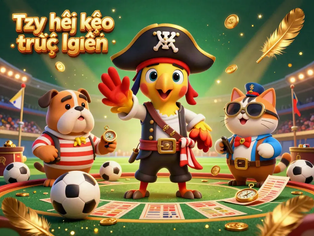 Experience Tỷ lệ kèo trực tuyến in a vibrant sports betting scene with animated characters and dynamic atmosphere.