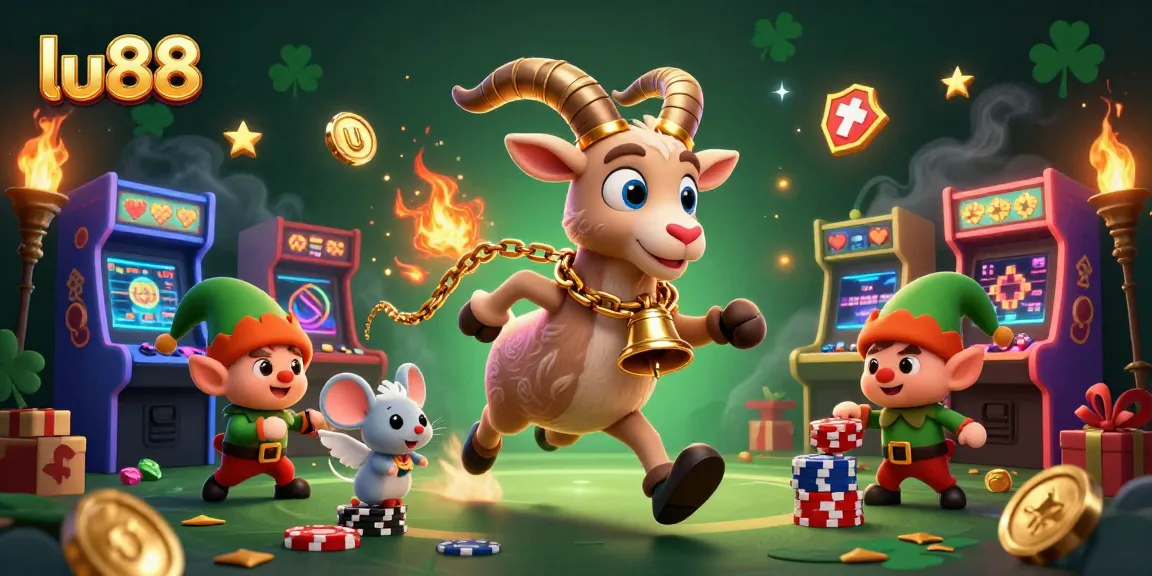Join the fun at lu88 with a lively 3D casino scene featuring festive characters engaging in thrilling games.