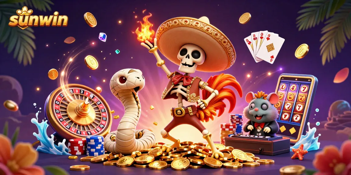 Join sunwin in an exhilarating victory dance on golden coins with vibrant casino elements!