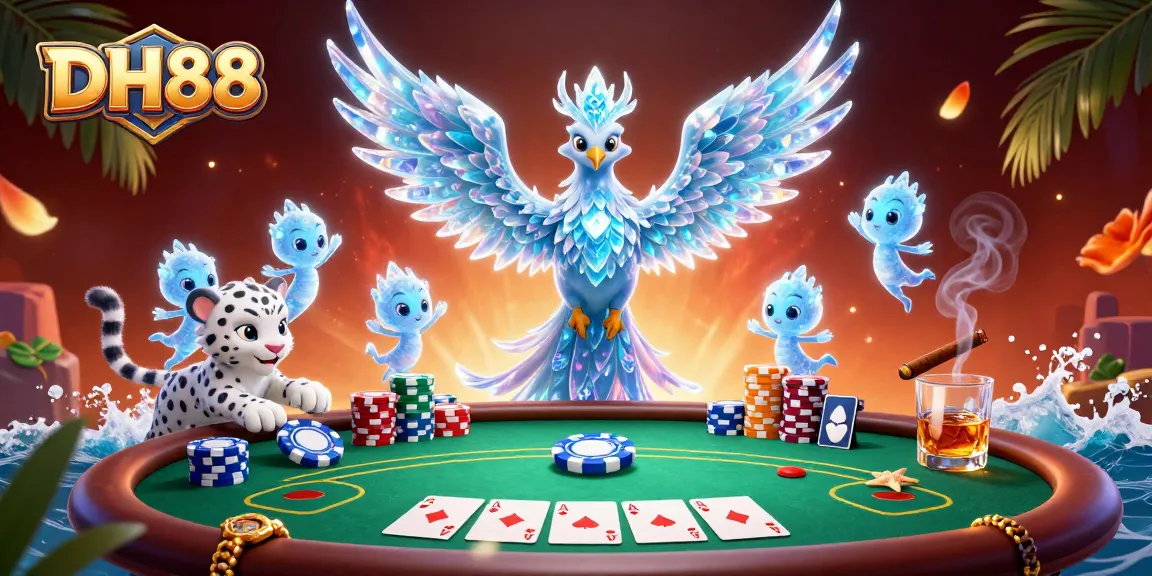 Engage in high-stakes poker action with DH88 featuring 3D characters, chips, and casino elements.