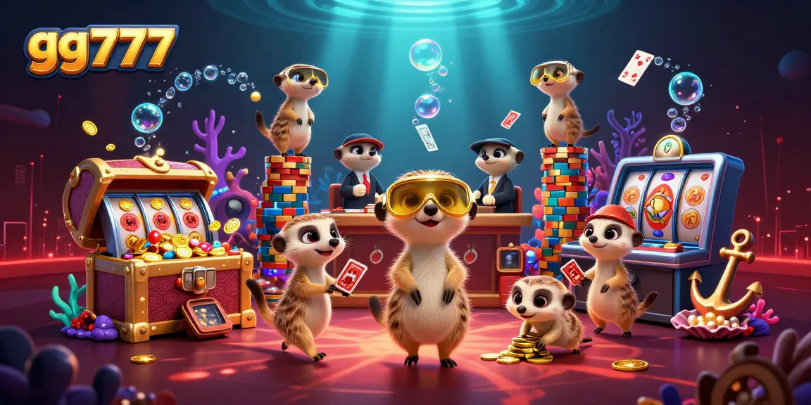 Experience thrilling gameplay with gg777 in this vibrant underwater casino scene featuring dynamic meerkat characters.