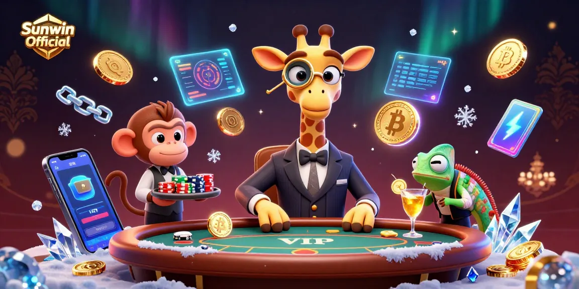 Engage with Sunwin Official at an animated casino scene featuring vibrant characters and exciting gaming elements.