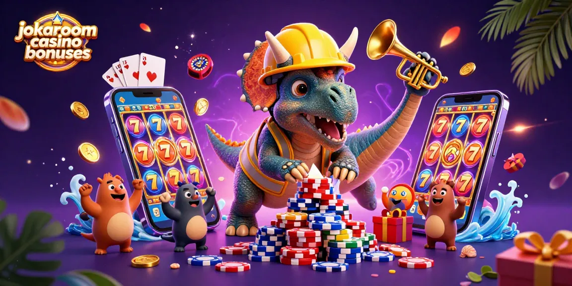 Experience the thrill of jokaroom casino bonuses with a vibrant 3D illustration of exciting gaming elements.